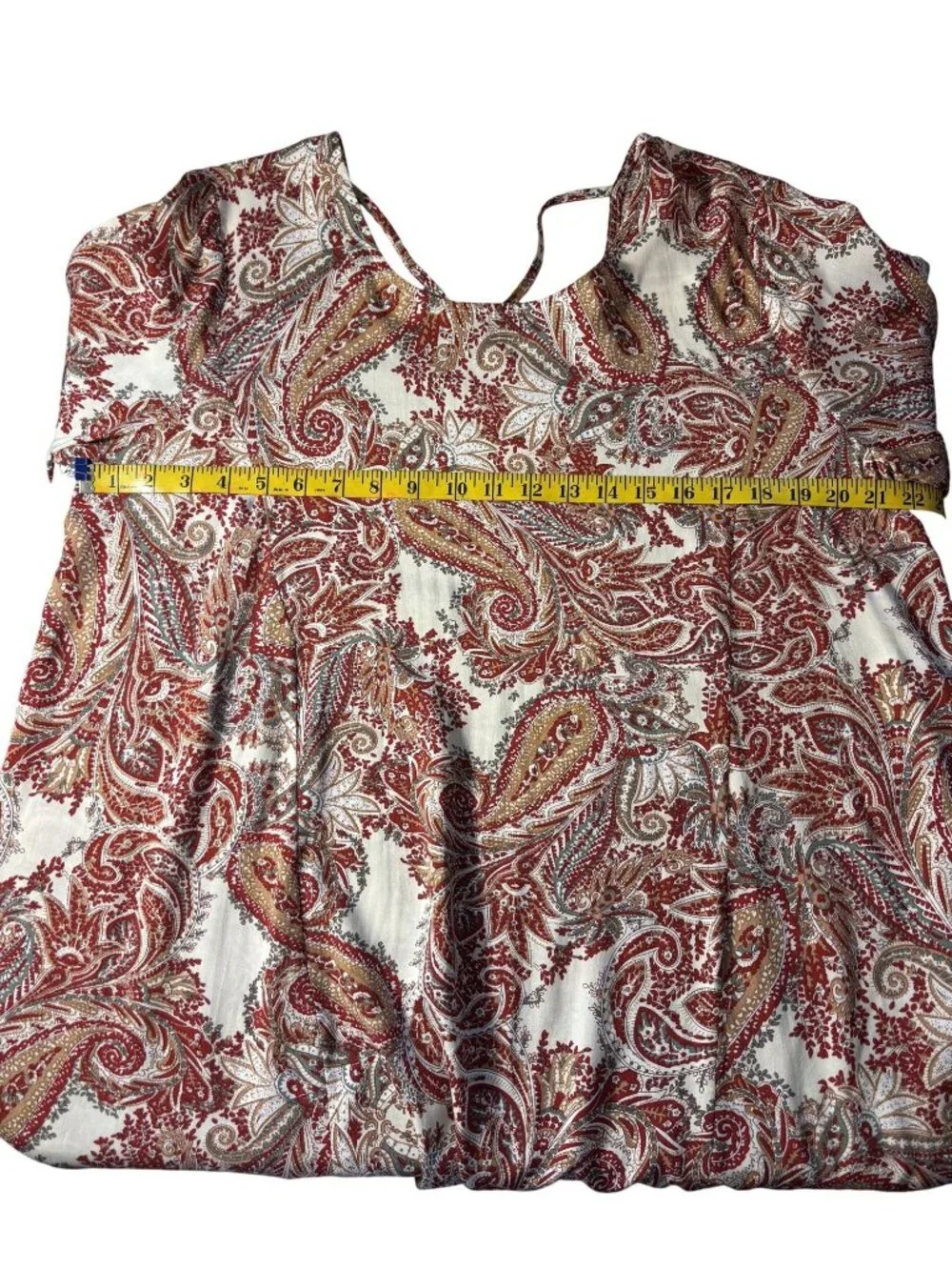 Paisley Print Bell Sleeve Tunic Top Open Back & Criss-Cross Detail Boho Style - Picture 4 of 10